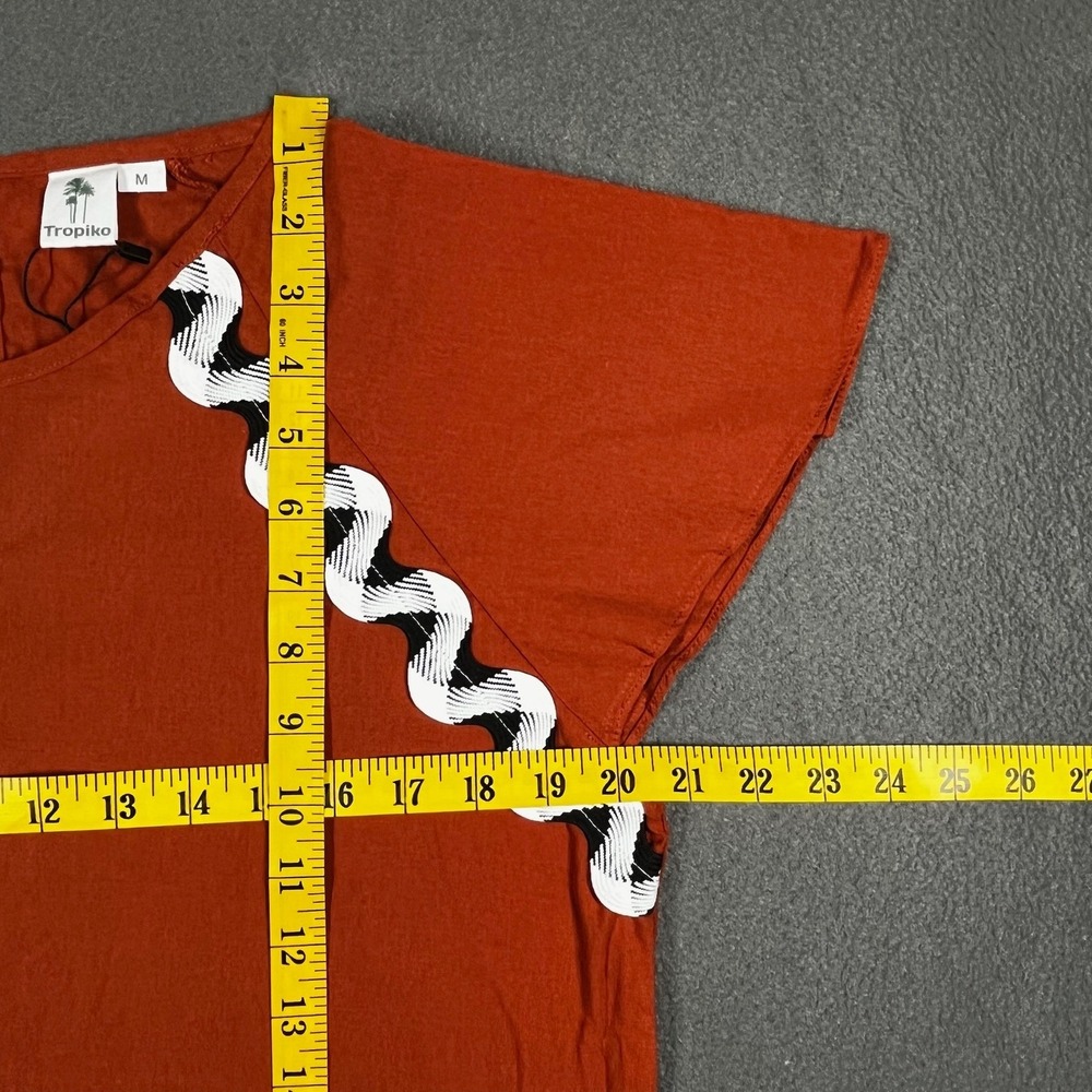 Tropiko Women Top Rust Orange Linen Blend M Boho Ric Rac Trim Short‎ Sleeve - Picture 6 of 7